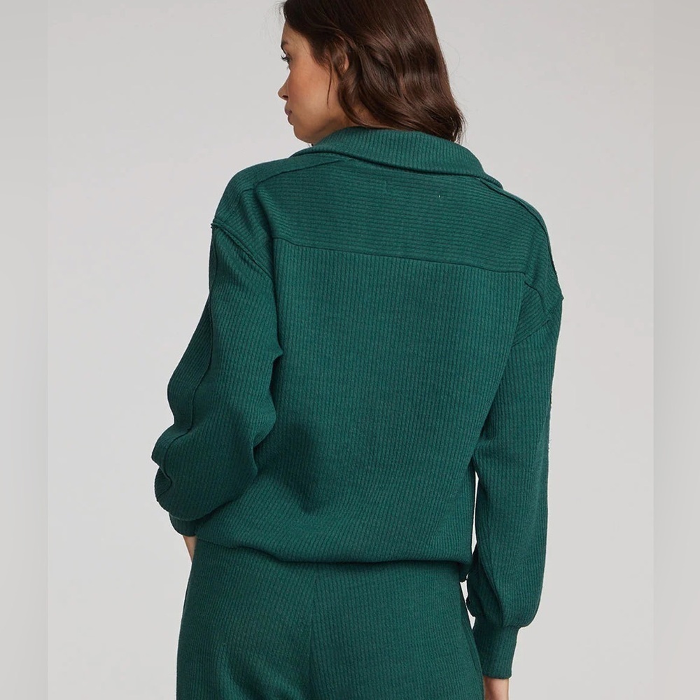 Saltwater Luxe 1/2-Zip Half zip Pullover Juniper green raw edge The Ribbed cozy - Picture 2 of 16